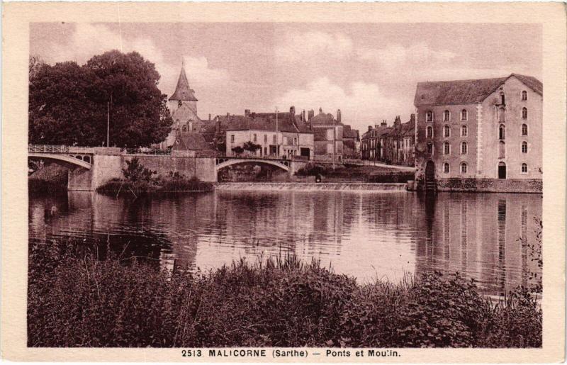 Carte postale ancienne Malicorne-sur-Sarthe Ponts et Moulin France à Malicorne-sur-Sarthe