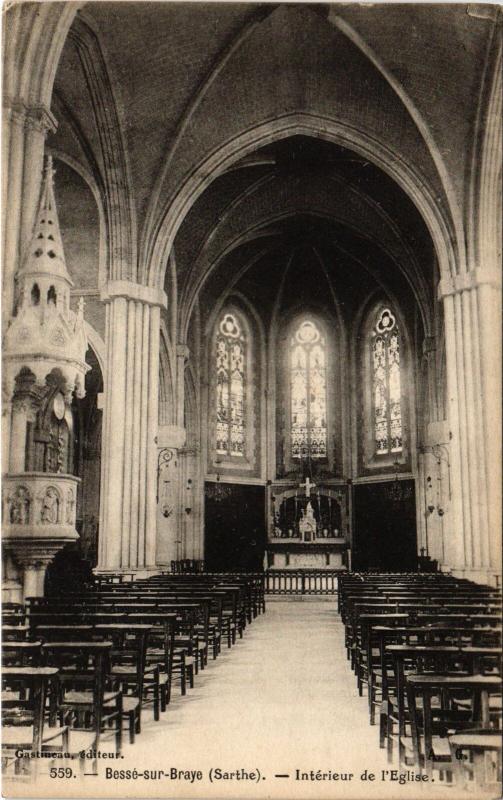 Carte postale ancienne Besse-sur-Braye Interieur de l'Eglise France