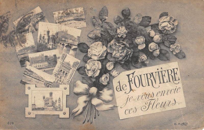 Carte postale ancienne Lyon - De Fourvieres Je Vous Envoie Ces Fleurs à Lyon