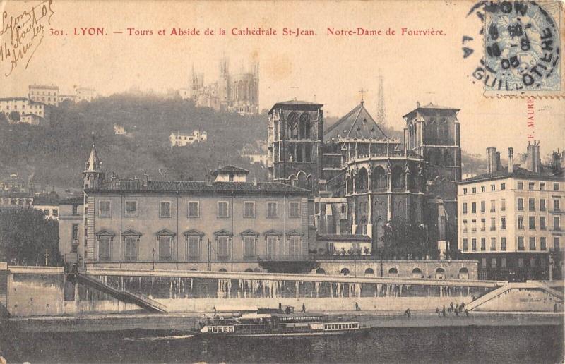 Carte postale ancienne Lyon - Tours Et Abside De La Cathedrale Saint-Jean - Notre Dame De Fourviere à Lyon