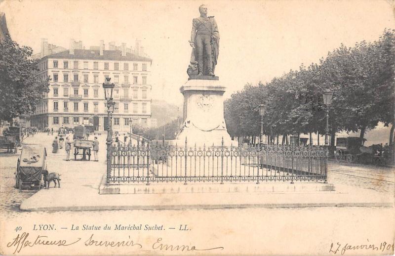 Carte postale ancienne Lyon - La Statue Du Marechal Suchet à Lyon