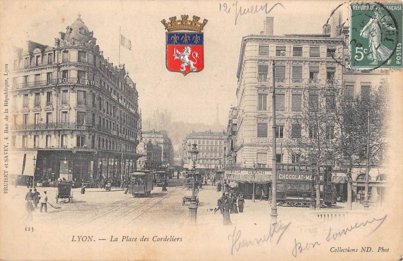 Carte postale ancienne Lyon - La Place Des Cordeliers à Lyon
