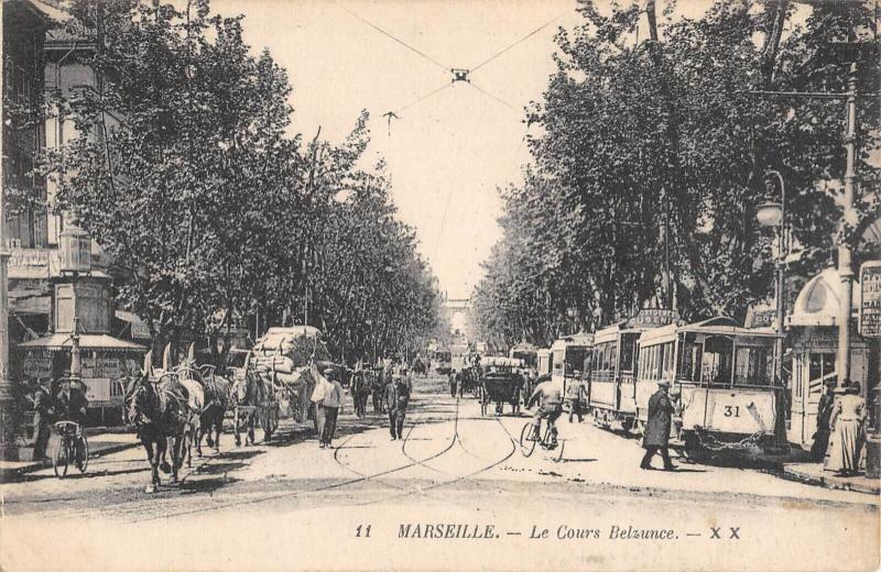 Carte postale ancienne Marseille - Le Cours Belsunce - Tramway à Marseille