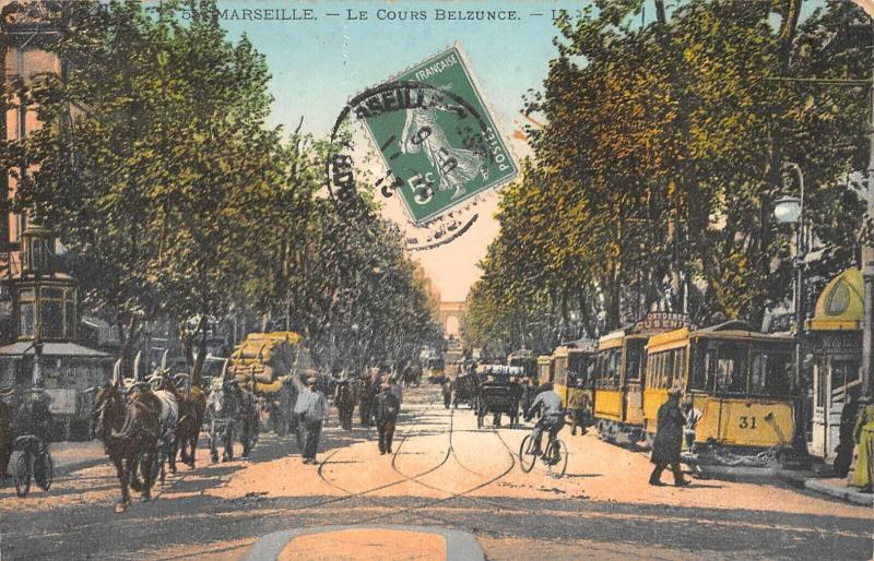 Carte postale ancienne Marseille - Le Cours Belsunce - Tramway à Marseille