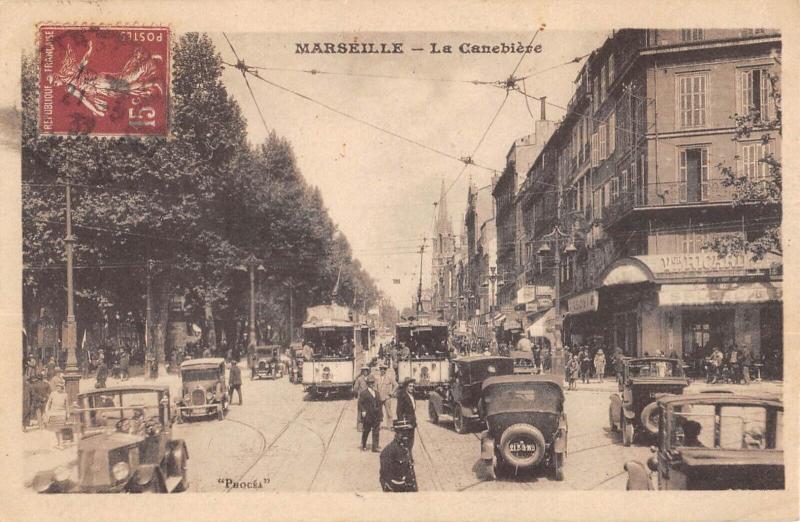 Carte postale ancienne Marseille - La Canebiere - Automobiles - Tramways à Marseille