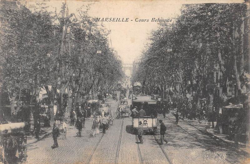 Carte postale ancienne Marseille - Cours Belsunce - Tramways à Marseille
