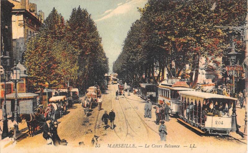 Carte postale ancienne Marseille - Le Cours Belsunce - Tramway à Marseille