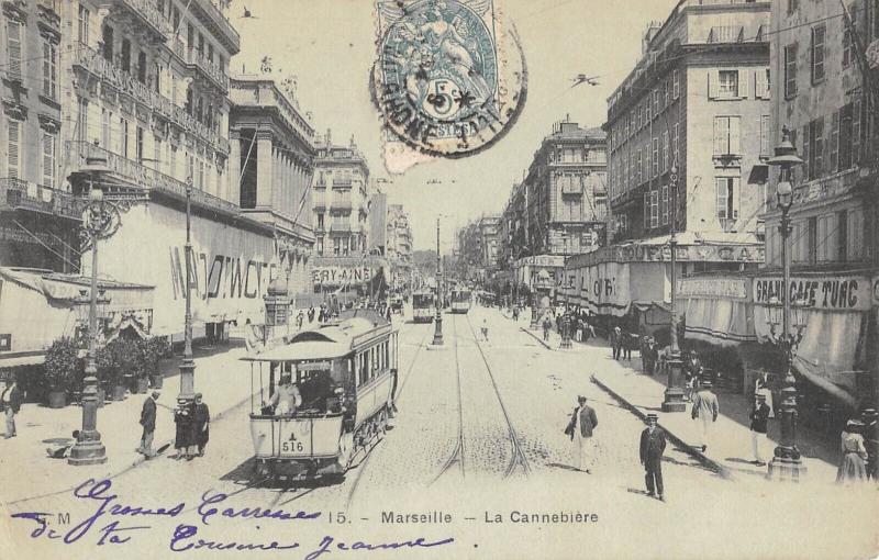 Carte postale ancienne Marseille - La Cannebiere - Tramway à Marseille
