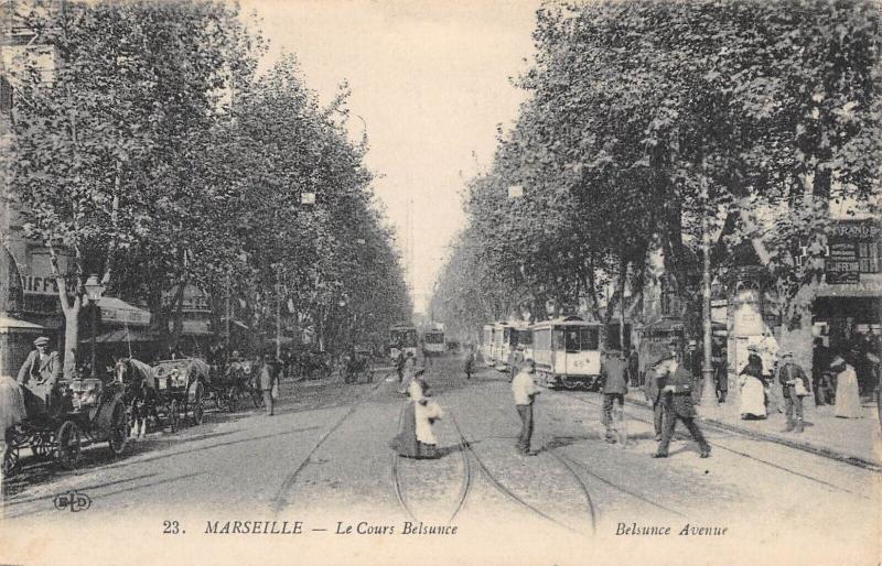 Carte postale ancienne Marseille - Cours Belsunce - Tramways à Marseille