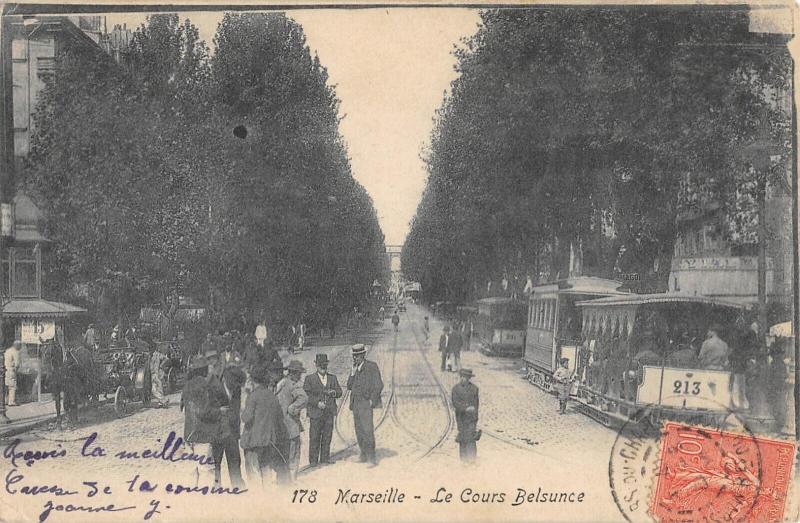 Carte postale ancienne Marseille - Le Cours Belsunce - Tramway à Marseille