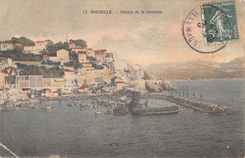 Carte postale ancienne Marseille - Chemin De La Corniche - Colorisee à Marseille
