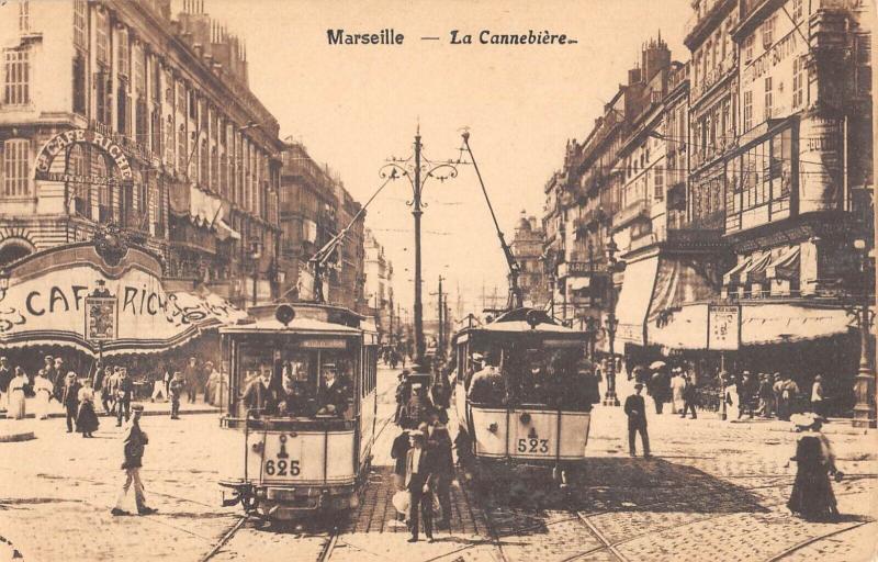 Carte postale ancienne Marseille - La Cannebiere - Tramway à Marseille