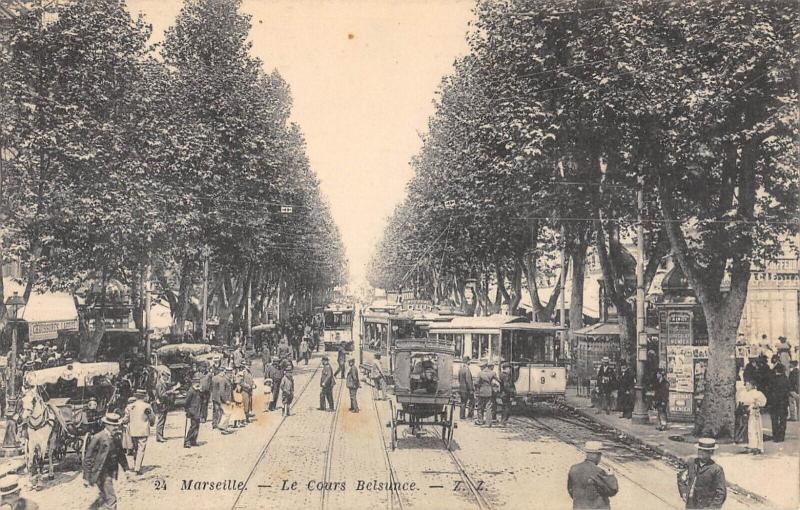 Carte postale ancienne Marseille - Le Cours Belsunce - Tramway à Marseille
