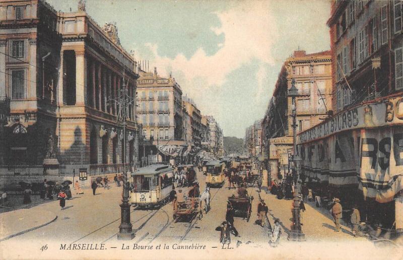 Carte postale ancienne Marseille - La Bourse Et La Rue Cannebiere à Marseille