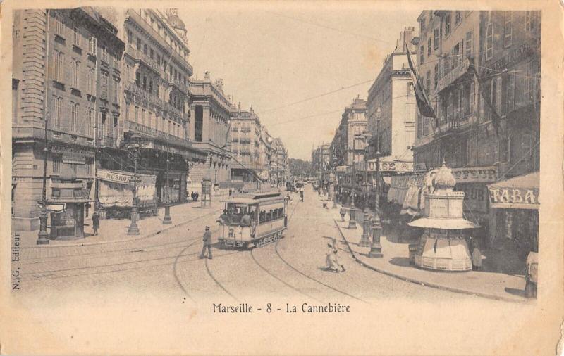 Carte postale ancienne Marseille - La Cannebiere - Tramway à Marseille