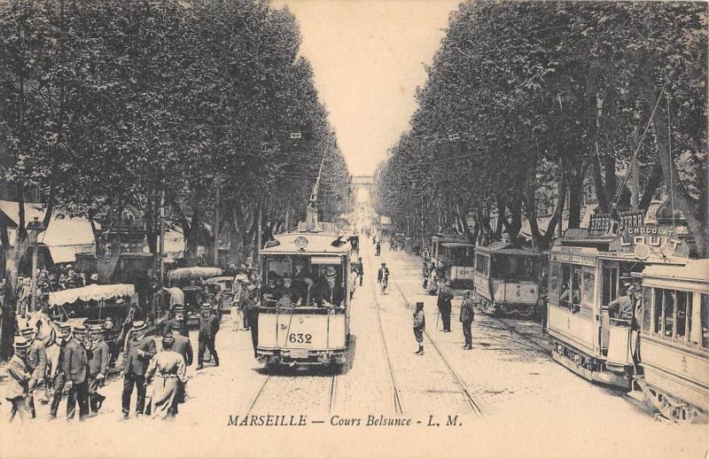 Carte postale ancienne Marseille - Cours Belsunce - Tramways à Marseille