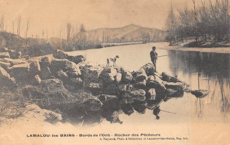Carte postale ancienne Lamalou Les Bains - Bord De L'Orb - Rocher Des Pecheurs à Lamalou-les-Bains