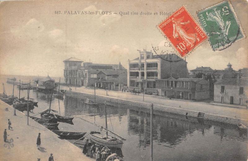 Carte postale ancienne Palavas Les Flots - Quai Rive Droite Et Hotel à Palavas-les-Flots