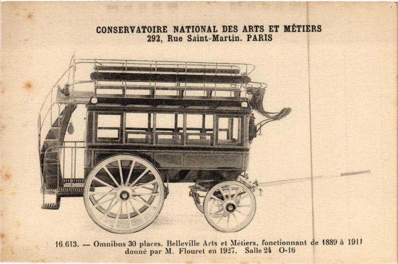 Carte postale ancienne Paris (3e) Cnam - Omnibus 30 places à Paris 3e