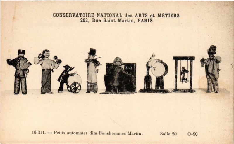 Carte postale ancienne Paris (3e) Cnam - Petits automats dits Bonshommes Martin à Paris 3e