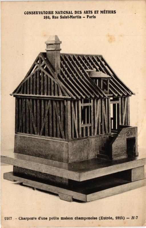 Carte postale ancienne Paris (3e) Cnam - Charpente d'une petite maison champenoise à Paris 3e