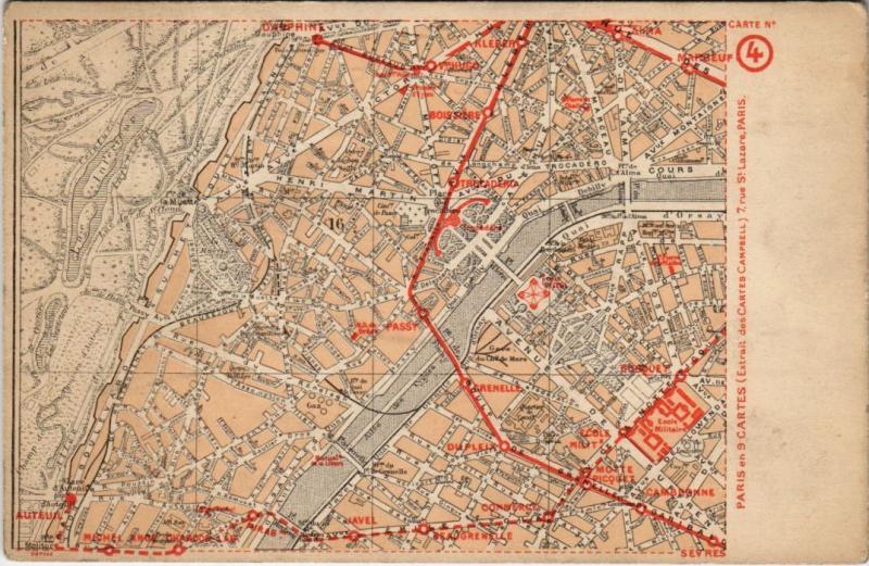 Carte postale ancienne Paris en 9 cartes - Carte n°4 à Paris 16e