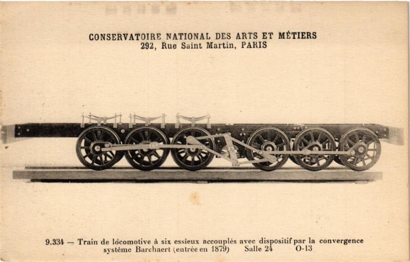 Carte postale ancienne Paris (3e) Cnam - Train de locomotive á 6 essieux accouplés à Paris 3e