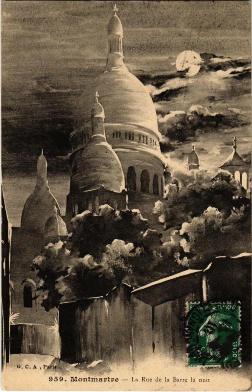 Carte postale ancienne Montmartre - La Rue de la Barre la nuit à Paris 18e