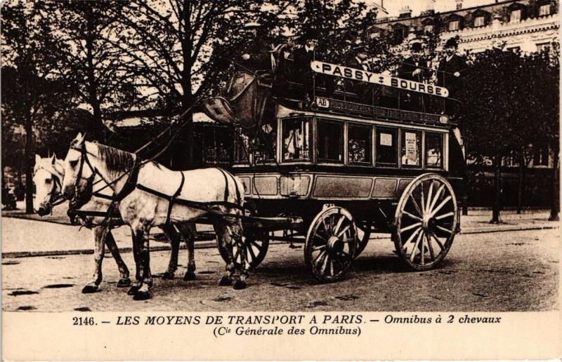 Carte postale ancienne Paris - Les Moyens de Transport - Omnibus á 3 chevaux à Paris