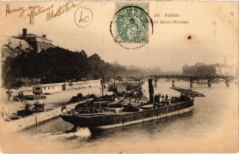 Carte postale ancienne Paris 1e - Port Saint-Nicolas à Paris 1er