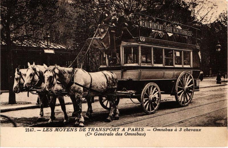Carte postale ancienne Paris - Les Moyens de Transport - Omnibus á 3 chevaux à Paris