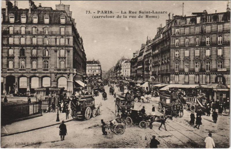 Carte postale ancienne Paris - La Rue Saint-Lazare à Paris