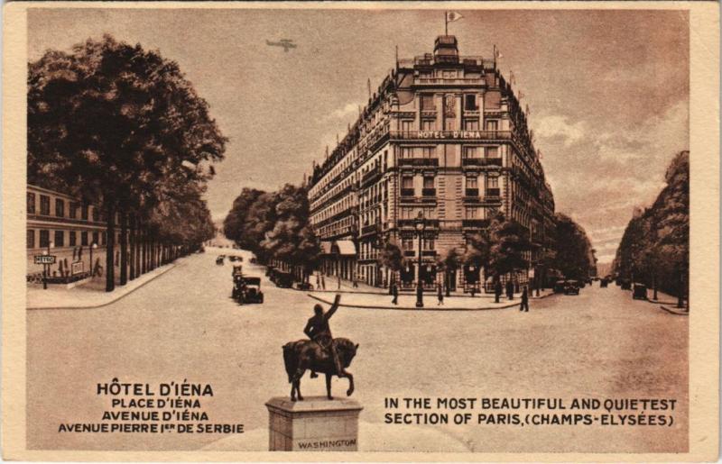 Carte postale ancienne Hôtel d'Iéna - Place d'Iéna - Avenue d'Iéna - Avenue Pierre Ier de Serbie à Paris 16e