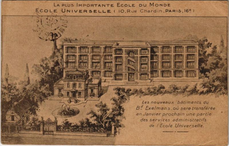 Carte postale ancienne Ecole Universelle - Les nouveaux bâtiments du Boulevard Exelmans à Paris 16e