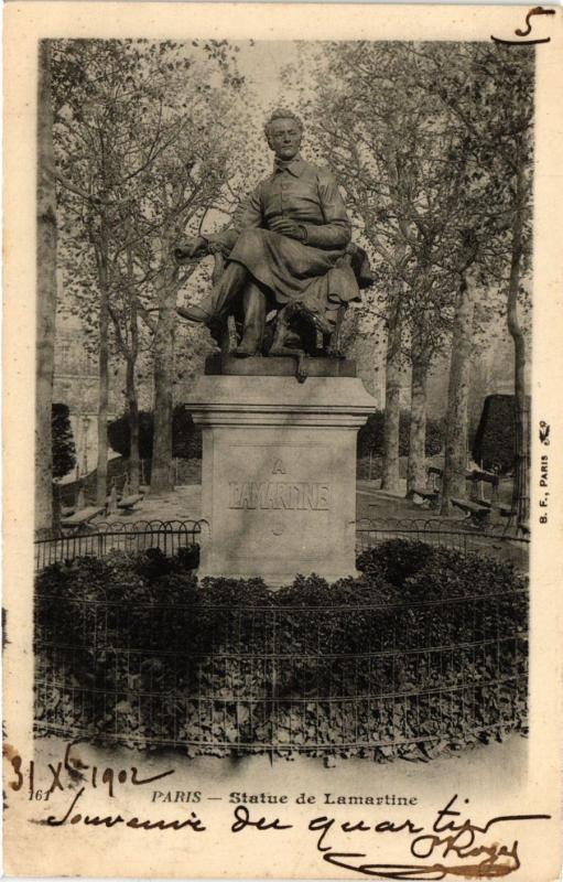 Carte postale ancienne Statue de Lamartine à Paris 16e