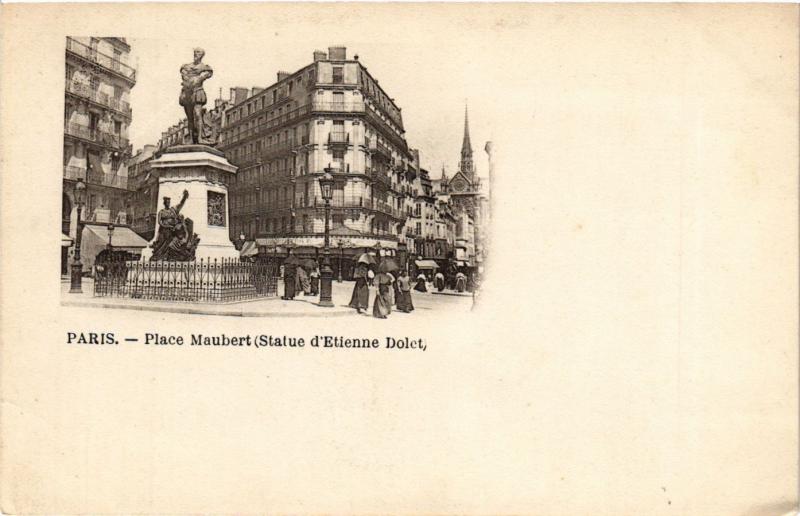 Carte postale ancienne Paris 5e-Statue d'Etienne Dolet-Place Maubert à Paris 5e
