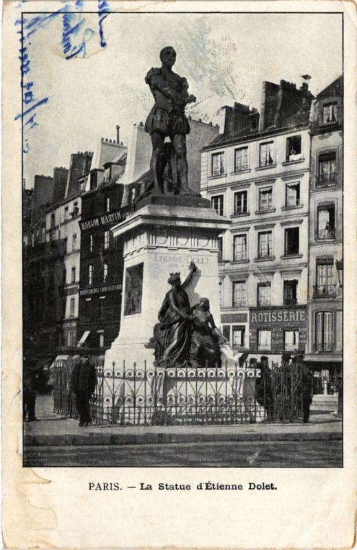 Carte postale ancienne Paris 5e-Statue d'Etienne Dolet à Paris 5e