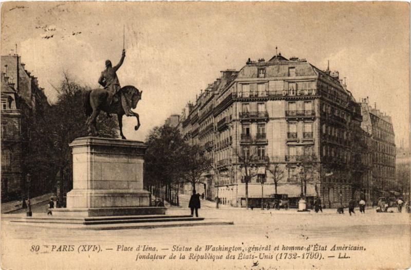 Carte postale ancienne Place d'Iéna - Statue de Washington à Paris 16e