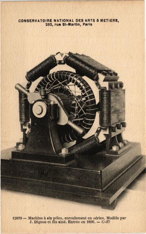 Carte postale ancienne Paris (3e) Cnam - Machine a 6 poles à Paris 3e