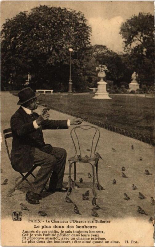 Carte postale ancienne Paris 1e - Le Charmeur d'Oiseaux à Paris 1er