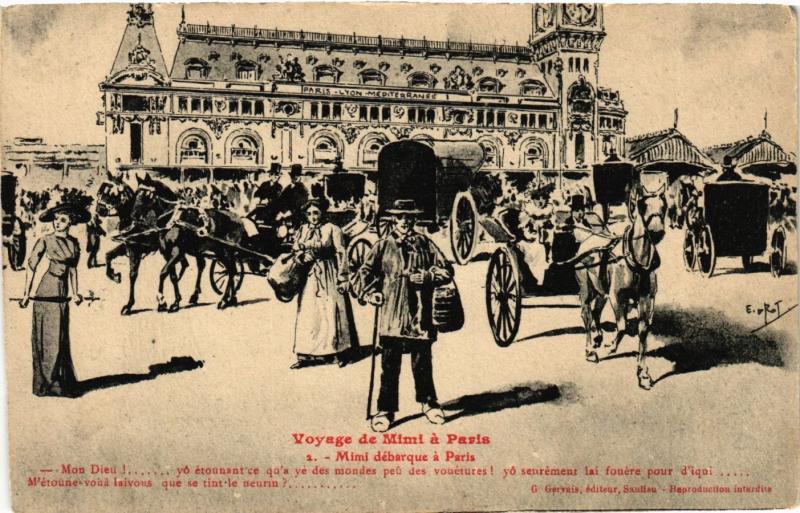 Carte postale ancienne Paris 12e-Mimi débarque à Paris 12e