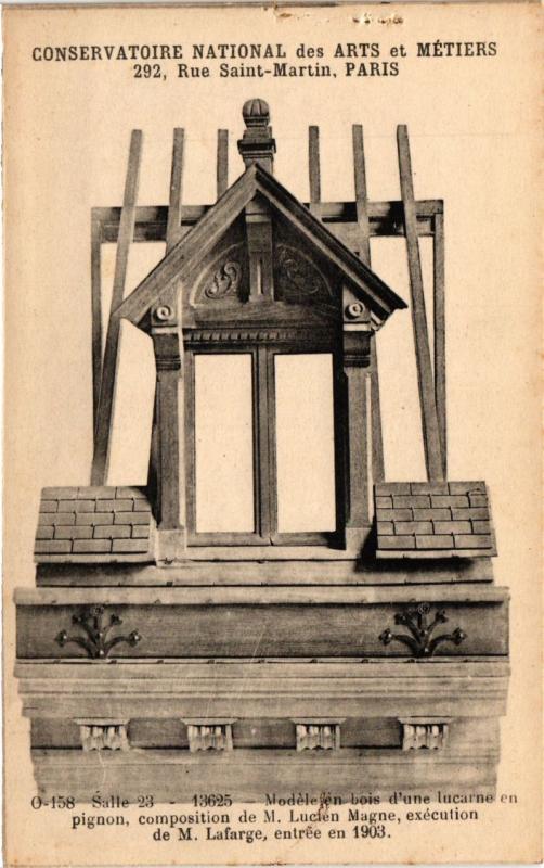 Carte postale ancienne Paris (3e) Cnam - Lucarne en pignon, modele en bois à Paris 3e