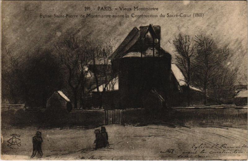 Carte postale ancienne Vieux Montmartre - Eglise Saint-Pierre de Montmartre avant la Construction du Sacré-Coeur à Paris 18e