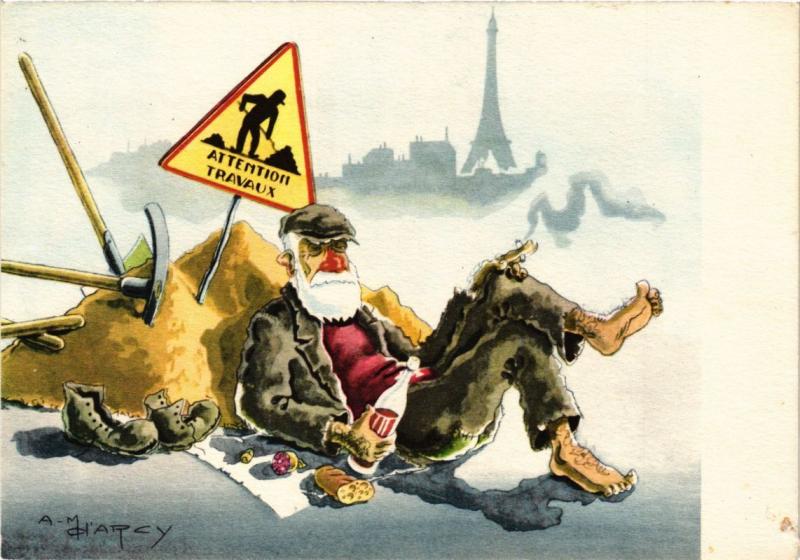 Carte postale ancienne Les clochards de Paris Travaux