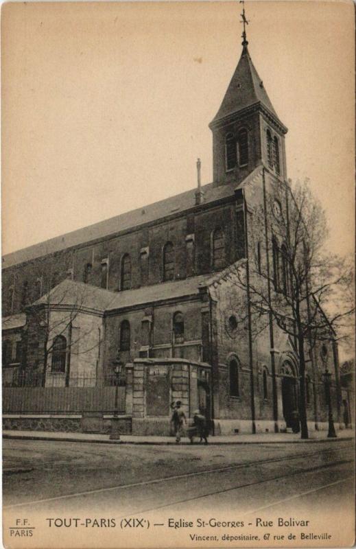 Carte postale ancienne Eglise Saint-Georges - Rue Bolivar à Paris 19e