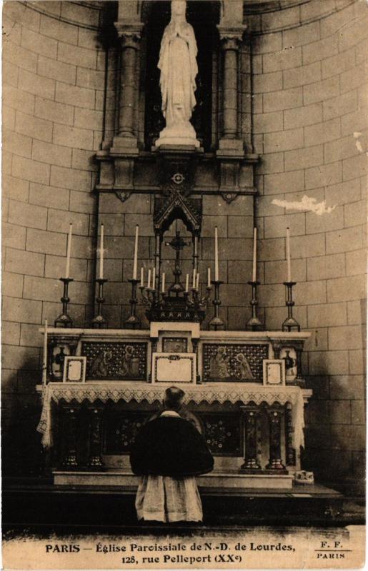 Carte postale ancienne Eglise Paroissiale de Notre-Dame de Lourdes - rue Pelleport à Paris 20e
