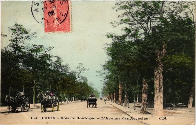 Carte postale ancienne Bois de Boulogne - L'Avenue des Accacias à Paris 16e
