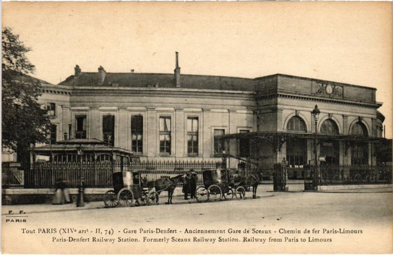 Carte postale ancienne Gare Paris-Denfert - Anciennement Gare de Sceaux - Chemin de fer Paris-Limours à Paris 14e
