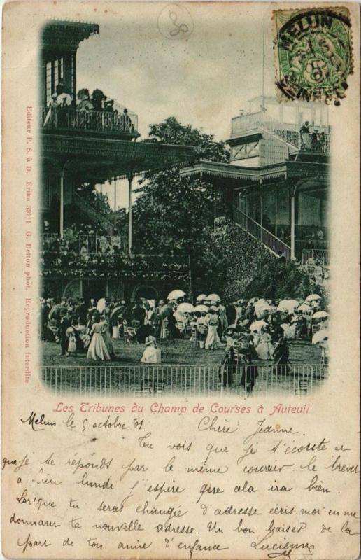 Carte postale ancienne Les Tribunes du Champ de Courses à Auteuil à Paris 16e