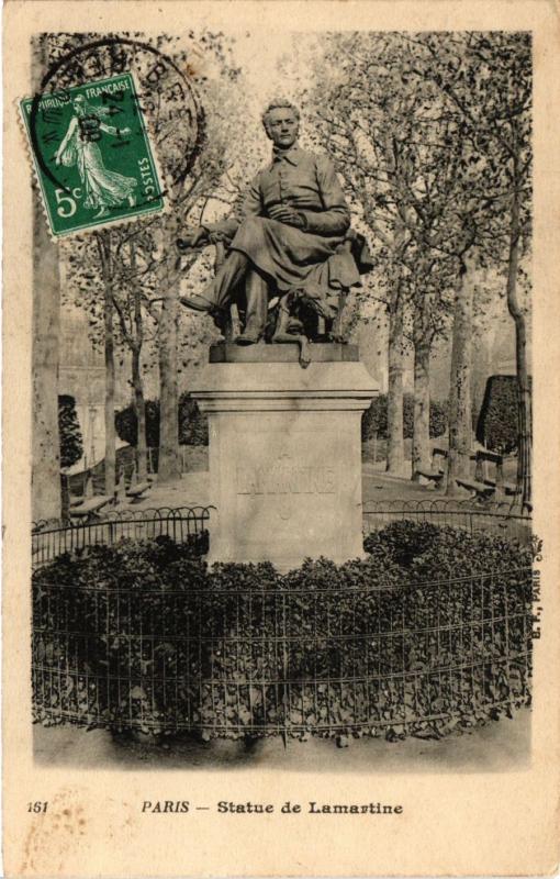Carte postale ancienne Statue de Lamartine à Paris 16e